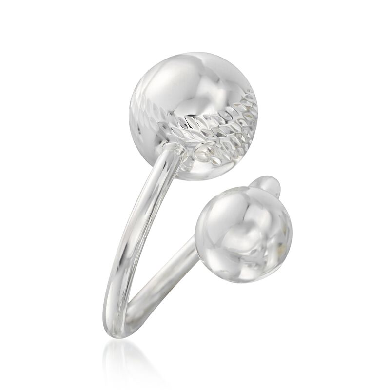 Sterling Silver Double Bead Bypass Ring image number 2