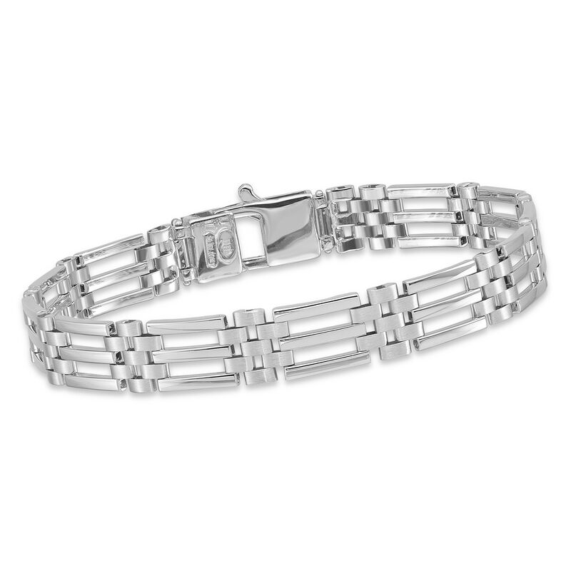 Men's 14kt White Gold Brushed and Polished Link Bracelet. 8.5&quot; image number 0