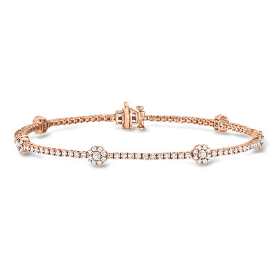 C. 2000 Vintage 2.59 ct. t.w. Diamond Flower Bracelet in 14kt Rose Gold