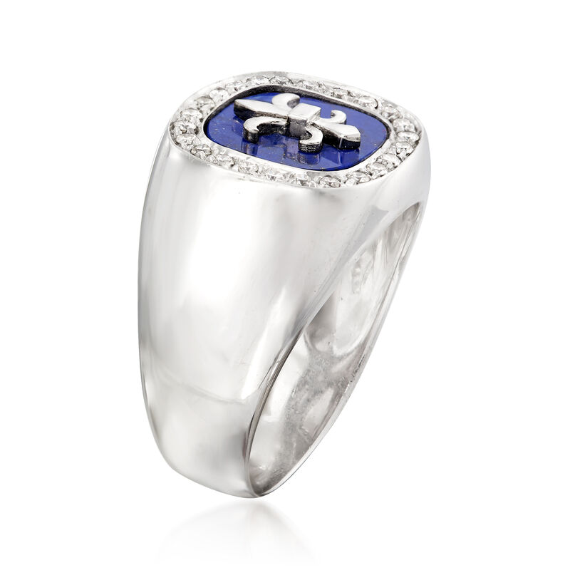 C. 1970 Vintage Fleur-De-Lis Lapis and .35 ct. t.w. Diamond Ring in 18kt White Gold. Size 11 image number 2
