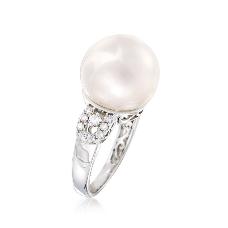 13.5-14mm Cultured Pearl and .28 ct. t.w. Diamond Ring in 14kt White Gold image number 2