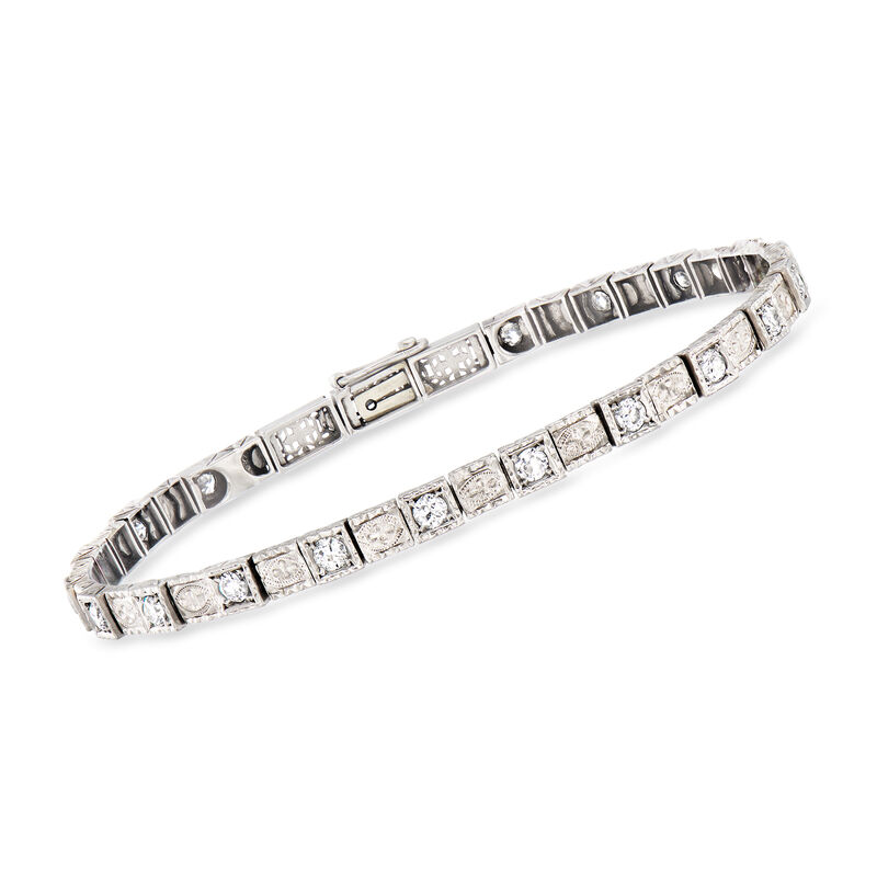 C. 1950 Vintage 1.55 ct. t.w. Diamond Filigree Bracelet in Platinum image number 0