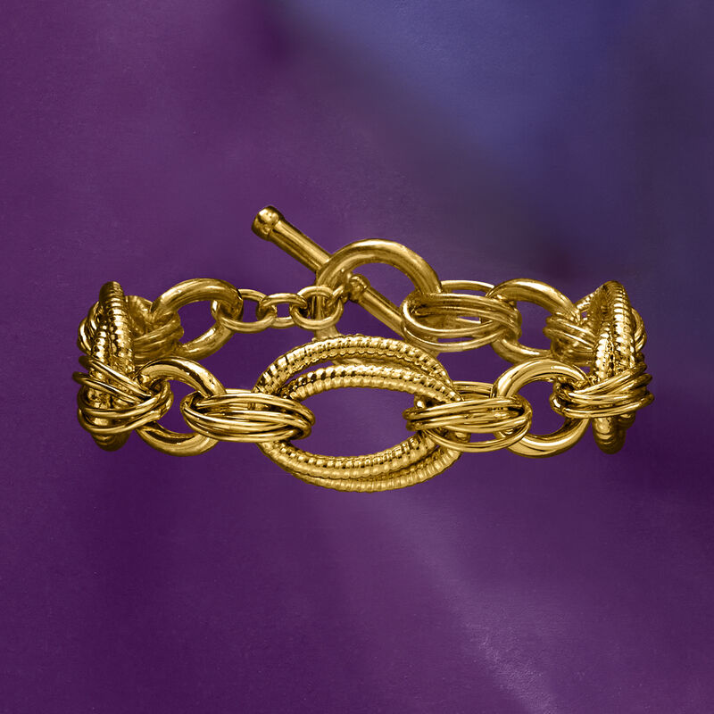 Italian 14kt Yellow Gold-Plated Oval-Link Toggle Bracelet image number 3