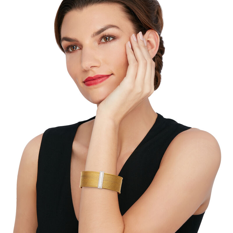 ALOR &quot;Classique&quot; .61 ct. t.w. Diamond Yellow Stainless Steel Cable Cuff Bracelet with 18kt White Gold. 7&quot; image number 1