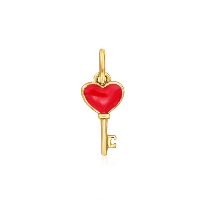 Red Enamel Heart Key Charm in 14kt Yellow Gold  image number 1