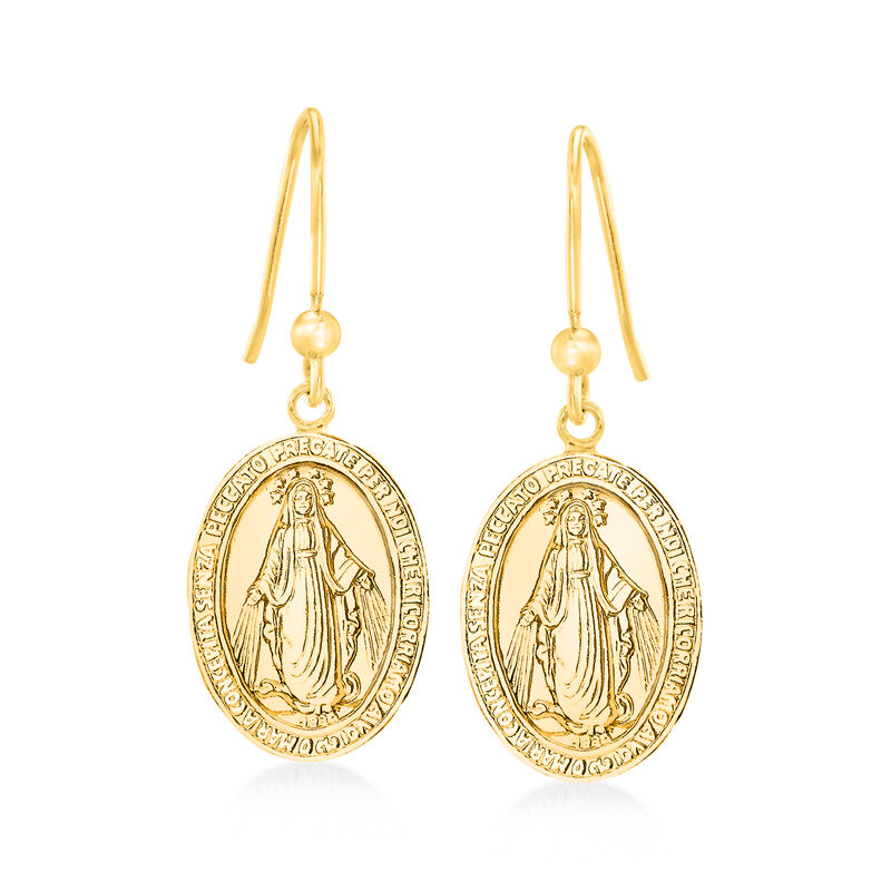 Italian 18kt Gold Over Sterling Miraculous Medal Drop Earrings image number 0