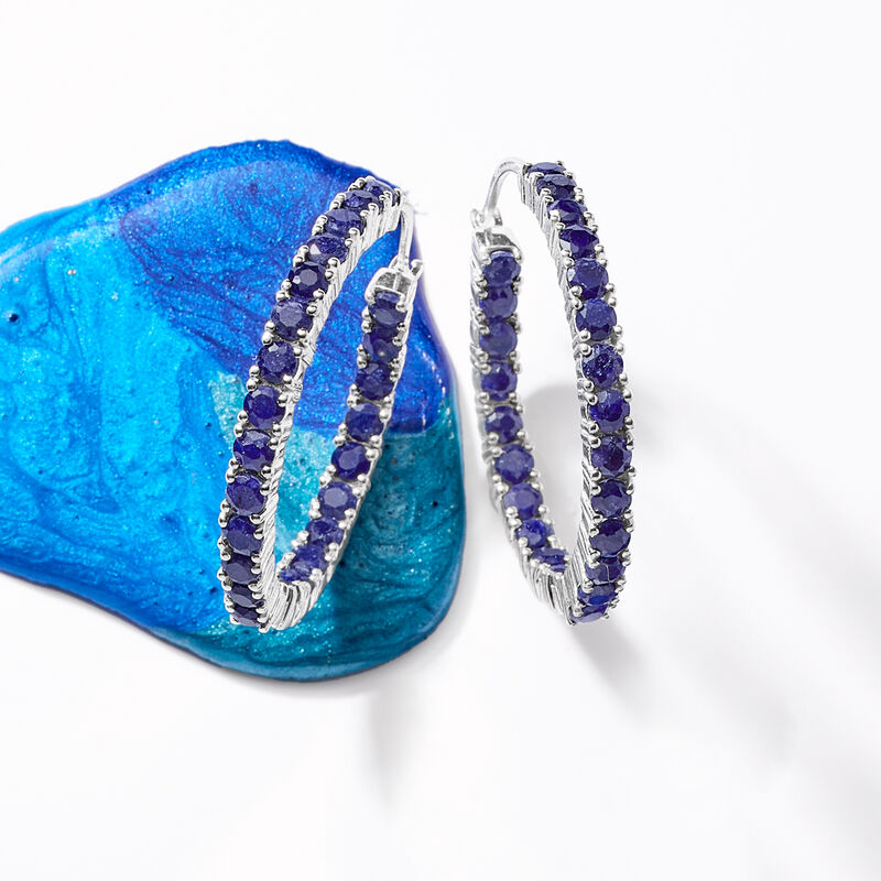 6.00 ct. t.w. Sapphire Inside-Outside Hoop Earrings in Sterling Silver. 1 3/8&quot; image number 4