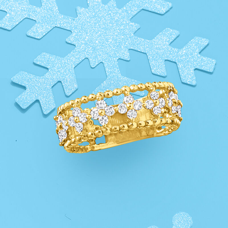 1.00 ct. t.w. Diamond Open-Space Flower Ring in 14kt Yellow Gold image number 3