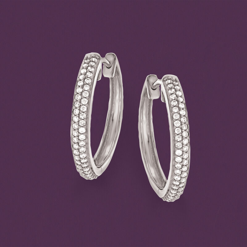 .34 ct. t.w. Diamond Hoop Earrings in Sterling Silver. 3/4&quot; image number 2