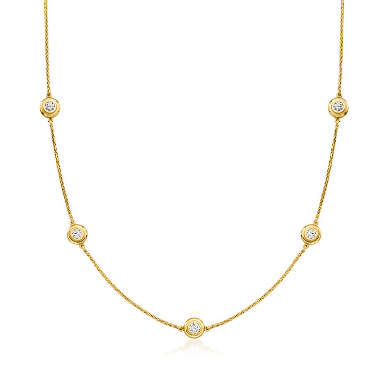 C. 1990 Vintage 1.50 ct. t.w. Bezel-Set Diamond Station Necklace in 14kt Yellow Gold image number 0