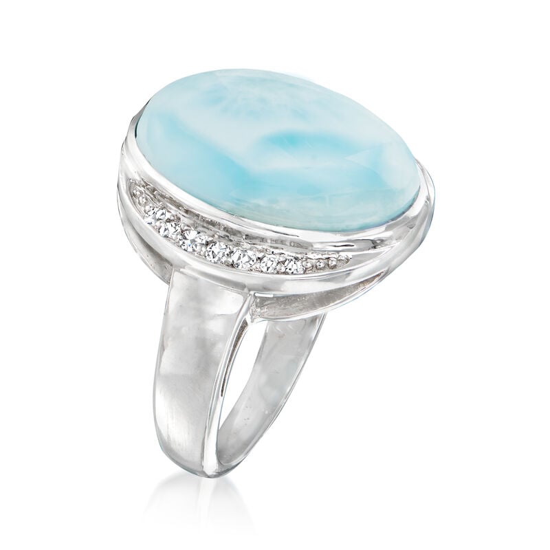 Larimar and .20 ct. t.w. White Topaz Ring in Sterling Silver image number 2