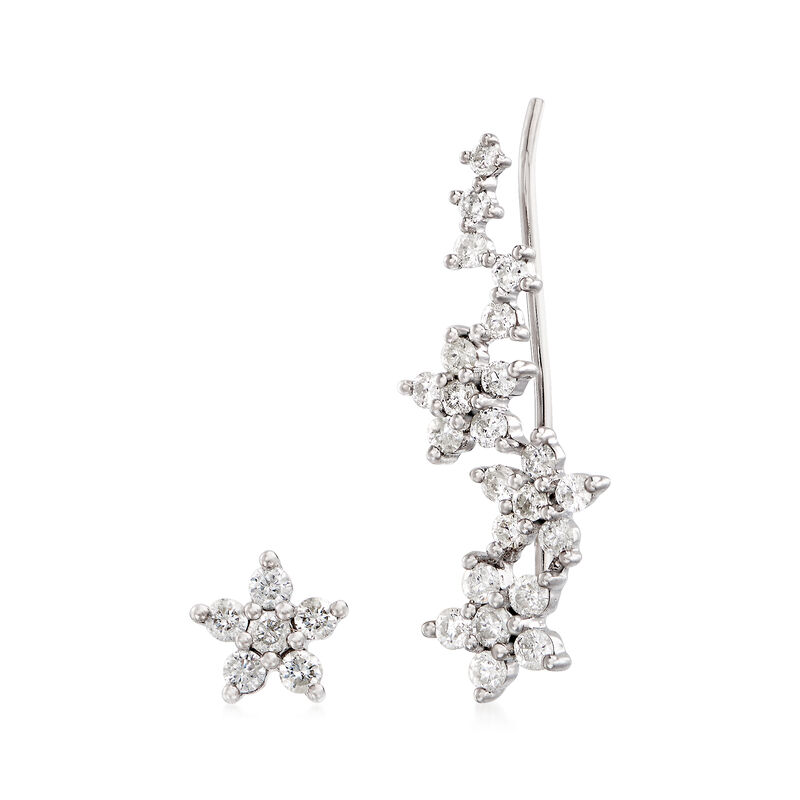 .43 ct. t.w. Diamond Floral Mixed Earrings in 18kt White Gold image number 0