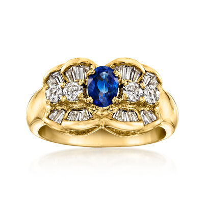 C. 1990 Vintage .74 Carat Sapphire Ring with .91 ct. t.w. Diamonds in 18kt Yellow Gold