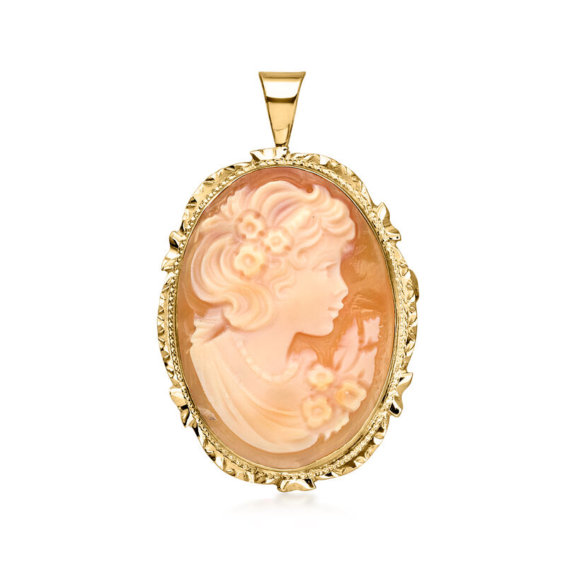 C. 1980 Vintage Brown Shell Cameo Pin/Pendant in 14kt Yellow Gold  image number 0