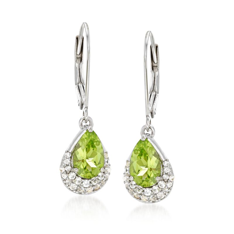 2.00 ct. t.w. Peridot and .44 ct. t.w. White Zircon Drop Earrings in Sterling Silver image number 0