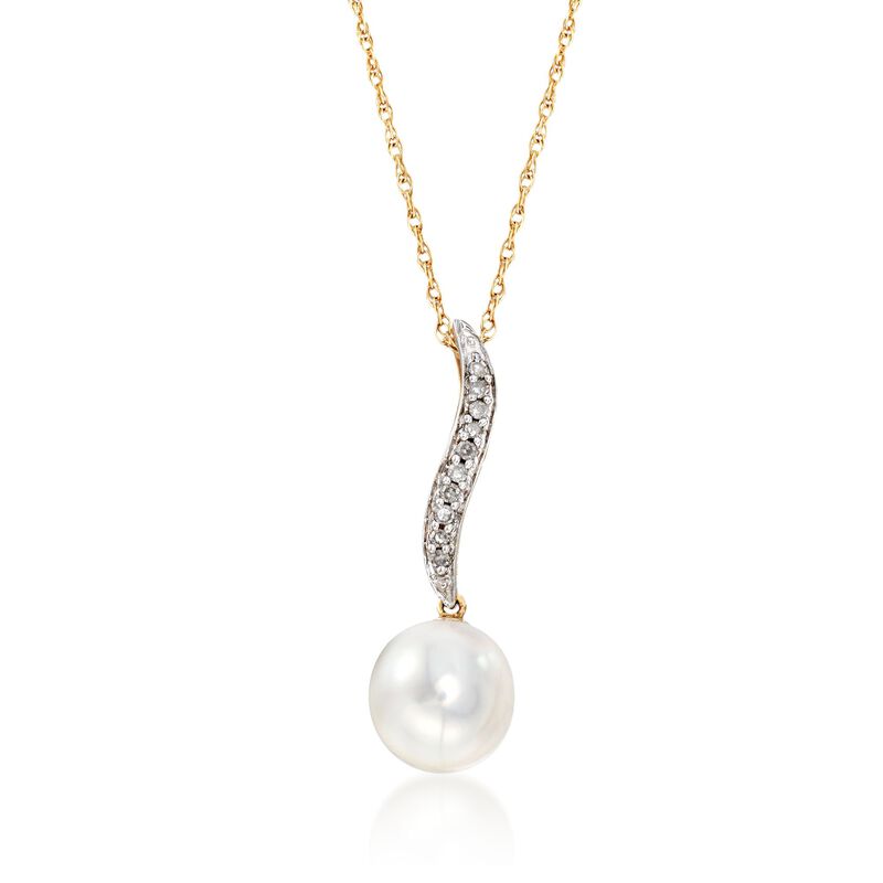 9mm Cultured Pearl Drop Necklace with Diamond Accents in 14kt Yellow Gold image number 0