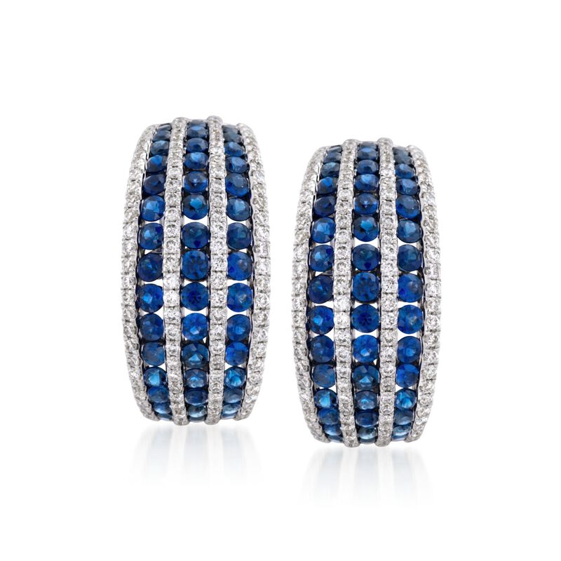 2.75 ct. t.w. Sapphire and .95 ct. t.w. Diamond Hoop Earrings in 18kt White Gold. 5/8&quot; image number 0
