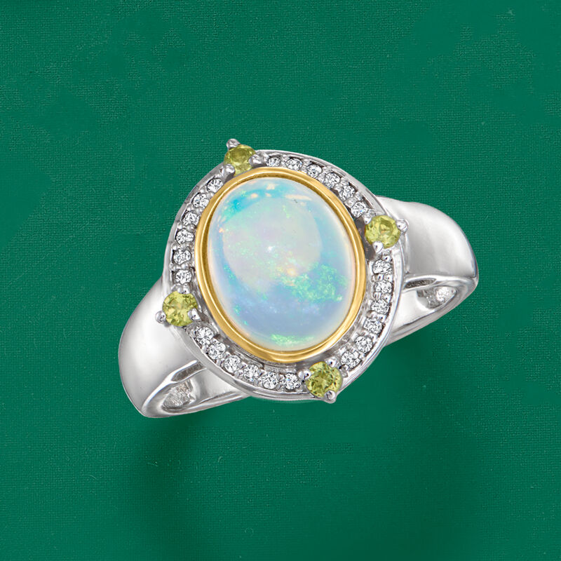 Ethiopian Opal and .10 ct. t.w. Diamond Ring with .10 ct. t.w. Peridot in Sterling Silver and 14kt Yellow Gold image number 3