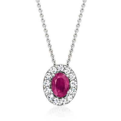 2.30 Carat Ruby and .38 ct. t.w. Lab-Grown Diamond Necklace in Sterling Silver