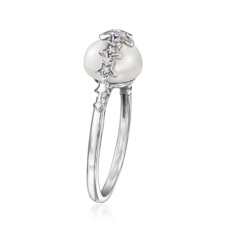 8.5-9mm Cultured Pearl Star Ring with Diamonds in Sterling Silver image number 2