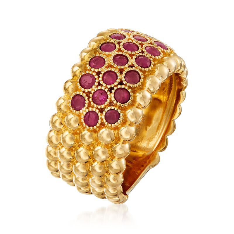 .90 ct. t.w. Ruby Beaded Multi-Row Ring in 18kt Gold Over Sterling image number 2