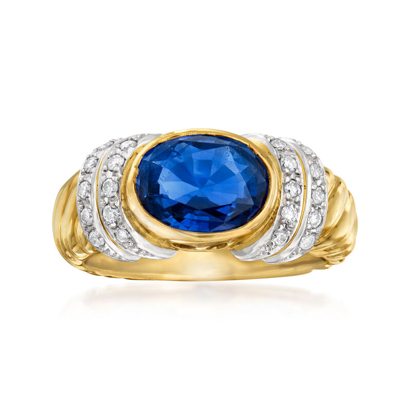 C. 1980 Vintage 2.71 Carat Sapphire and .26 ct. t.w. Diamond Ring in Platinum and 18kt Yellow Gold image number 0