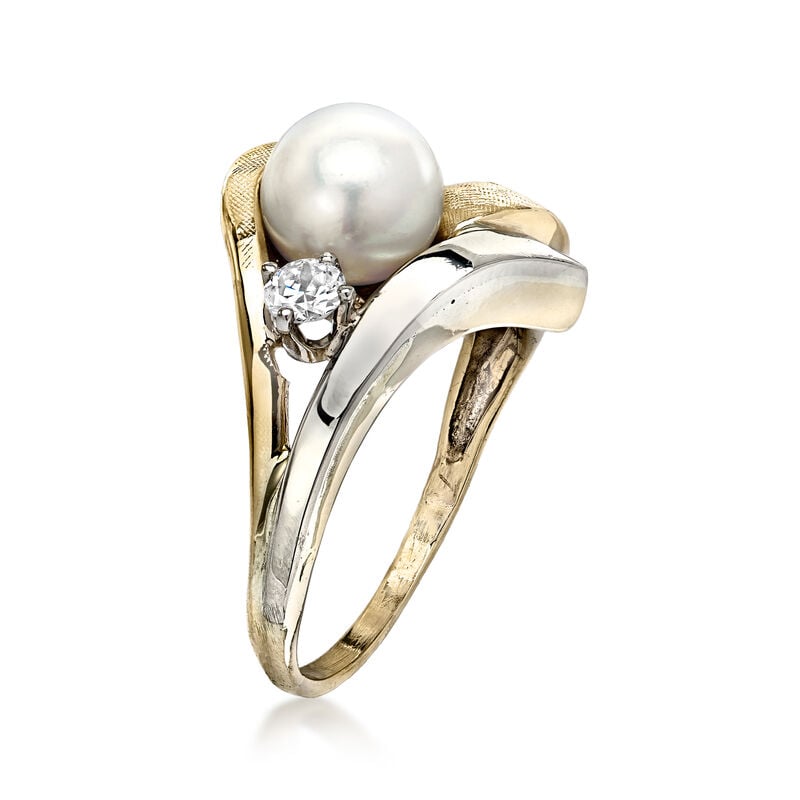 C. 1960 Vintage 7mm Cultured Pearl and .12 Carat Diamond Ring in 14kt Two-Tone Gold. Size 6 image number 2