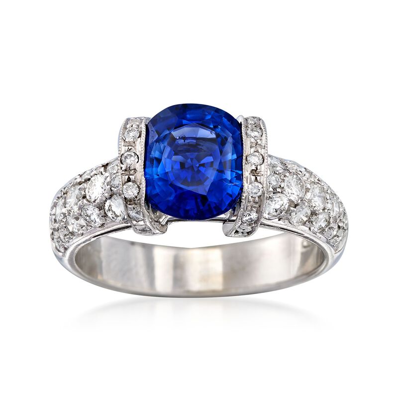 C. 2000 Vintage 2.30 Carat Sapphire and .75 ct. t.w. Diamond Ring in 18kt White Gold image number 0