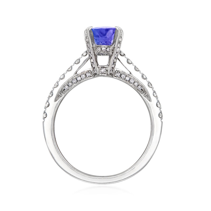 C. 1990 Vintage 1.50 Carat Tanzanite and .45 ct. t.w. Diamond Ring in 14kt White Gold image number 3