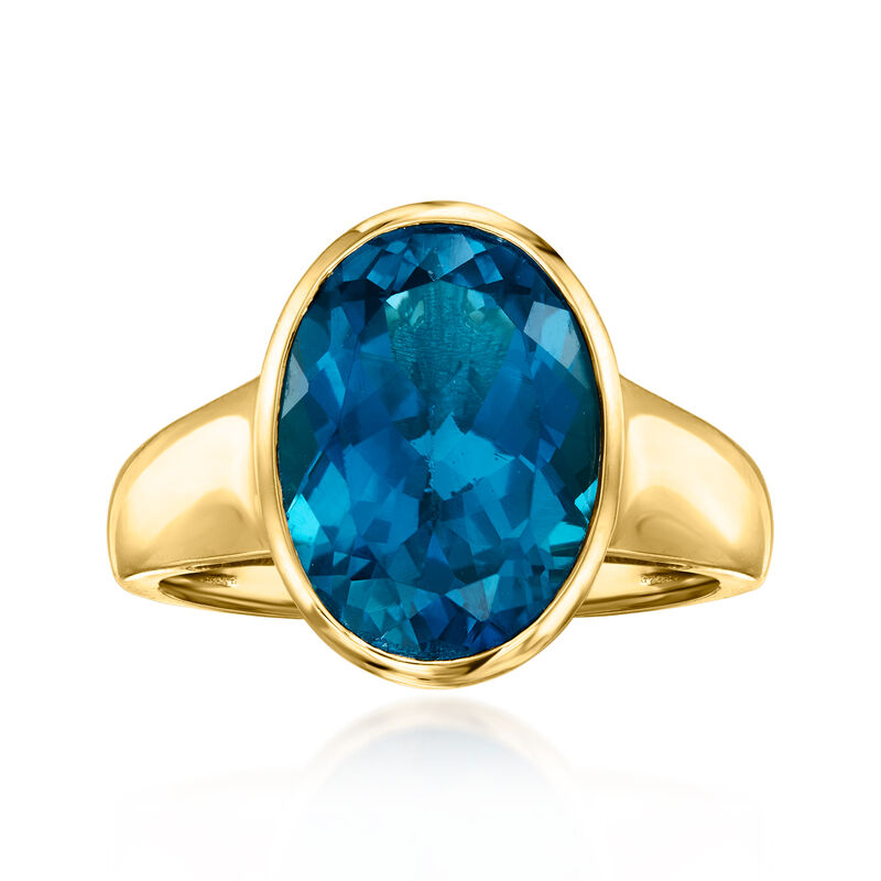 7.00 Carat Bezel-Set London Blue Topaz Ring in 18kt Gold Over Sterling image number 0