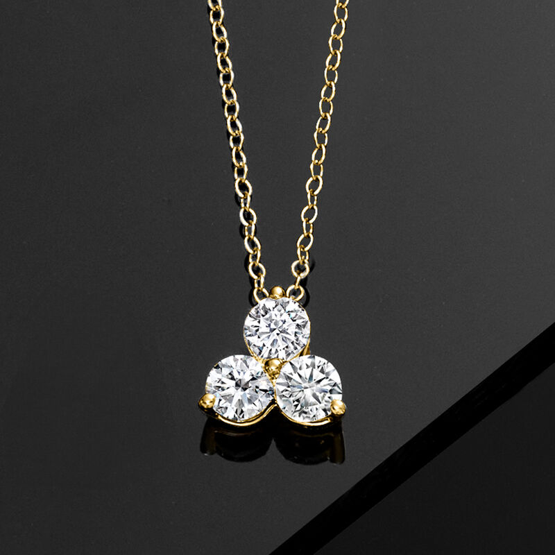 1.00 ct. t.w. Lab-Grown Diamond Trio Pendant Necklace in 14kt Yellow Gold image number 2