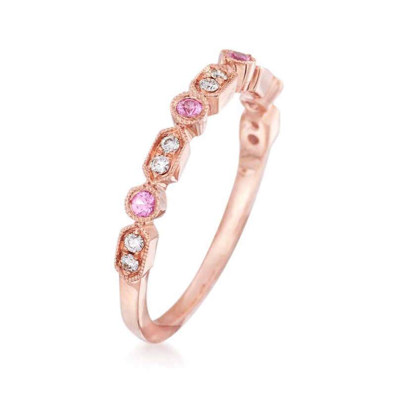 Henri Daussi 14kt Rose Gold Wedding Ring with Diamond and Pink Sapphire Accents image number 2