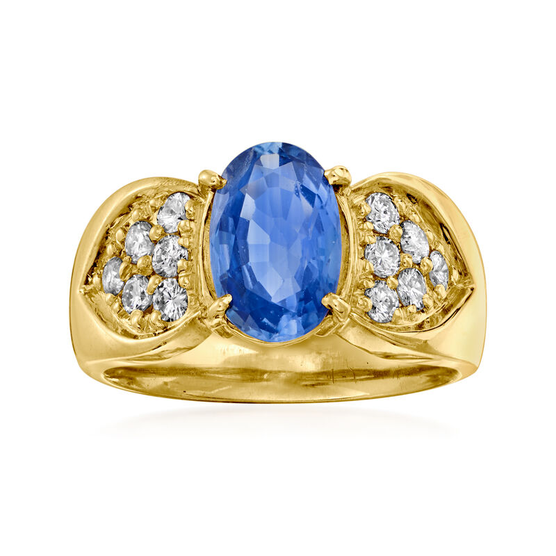 C. 1980 Vintage 2.00 Carat Sapphire and .40 ct. t.w. Diamond Ring in 18kt Yellow Gold. Size 7 image number 0