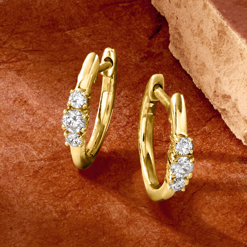 .15 ct. t.w. Lab-Grown Diamond Huggie Hoop Earrings in 14kt Yellow Gold. 3/8&quot; image number 2