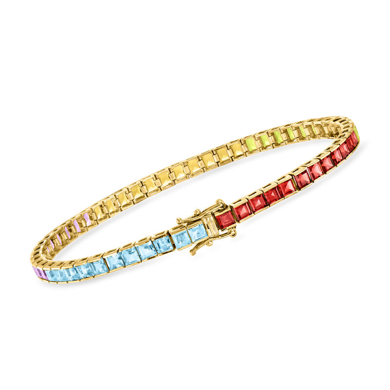 C. 1990 Vintage 7.70 ct. t.w. Multi-Gemstone Tennis Bracelet in 14kt Yellow Gold image number 2