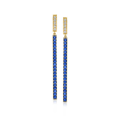 1.60 ct. t.w. Sapphire and .37 ct. t.w. Diamond Linear Bar Drop Earrings in 14kt Yellow Gold