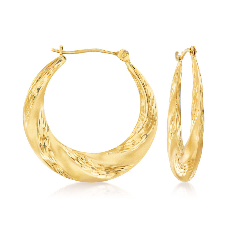 14kt Yellow Gold Diamond-Cut Hoop Earrings. 1&quot; image number 0