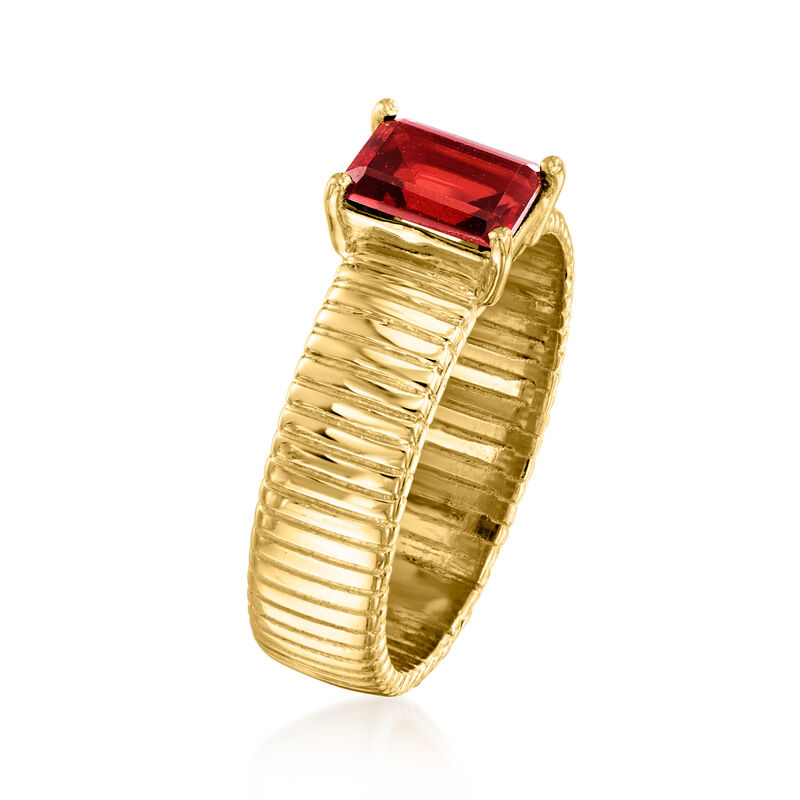 1.00 Carat Garnet Ribbed Ring in 18kt Gold Over Sterling image number 2
