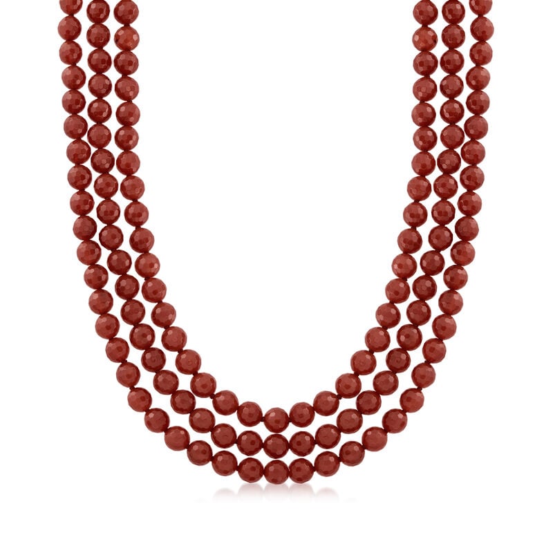 8-8.5mm Carnelian Bead Three-Strand Necklace with Sterling Silver image number 0