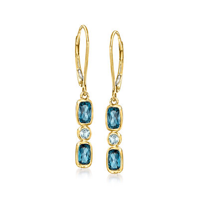 1.40 ct. t.w. Sky and London Blue Topaz Drop Earrings in 14kt Yellow Gold