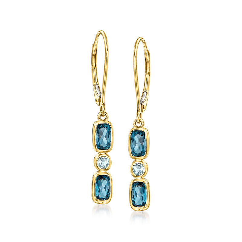 1.40 ct. t.w. Sky and London Blue Topaz Drop Earrings in 14kt Yellow Gold  image number 0