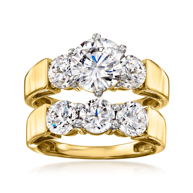 4.00 ct. t.w. CZ Jewelry Set: Two Rings in 18kt Gold Over Sterling image number 0