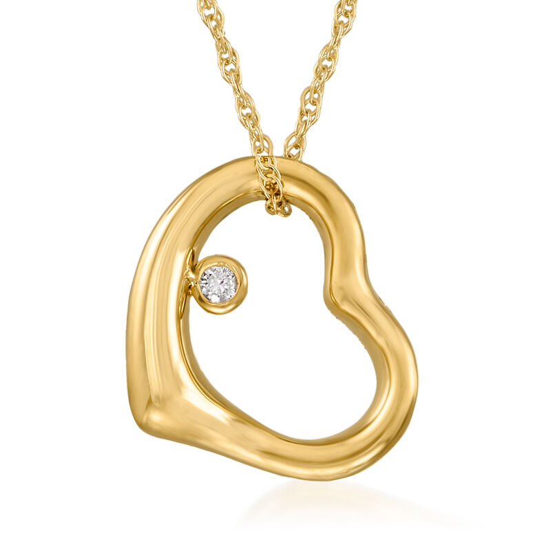 14kt Yellow Gold Open-Space Heart Pendant Necklace with Diamond Accent image number 0