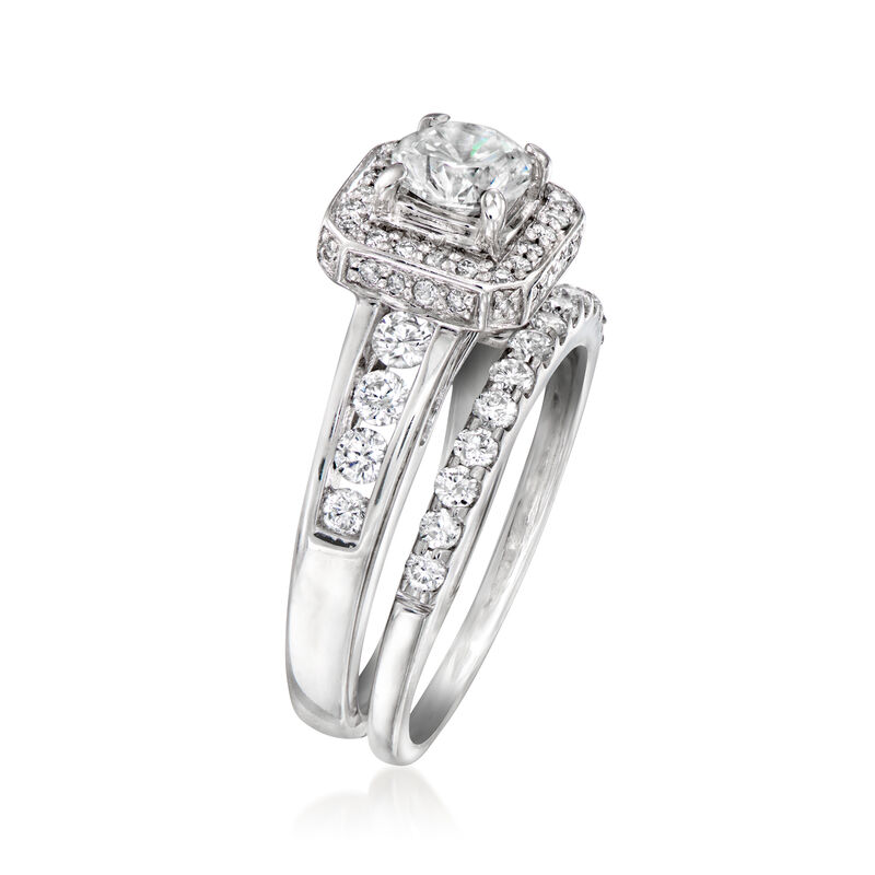 C. 1990 Vintage 1.65 ct. t.w. Diamond Bridal Set: Engagement and Wedding Rings in 14kt White Gold. Size 5 image number 2