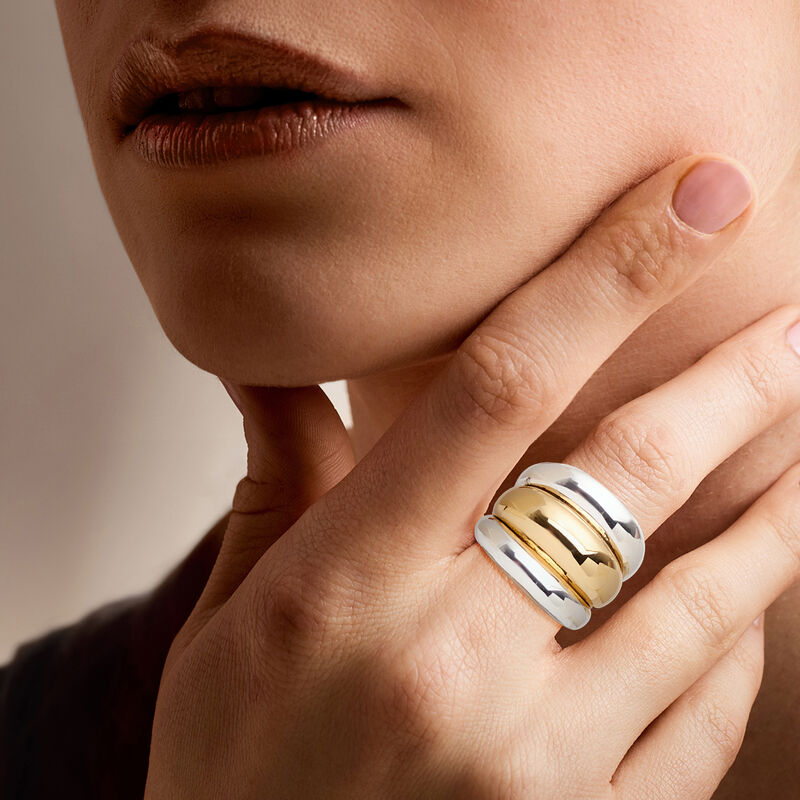 Silver and 14kt Gold-Plated Three-Row Ring image number 1