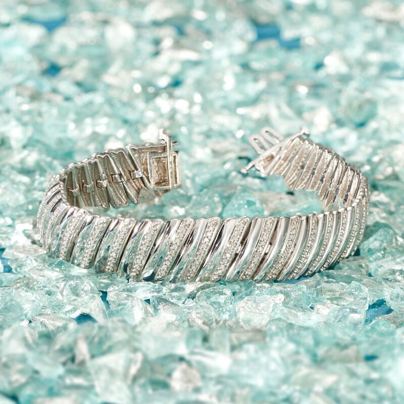 1.00 ct. t.w. Diamond Diagonal Bar Bracelet in Sterling Silver image number 4