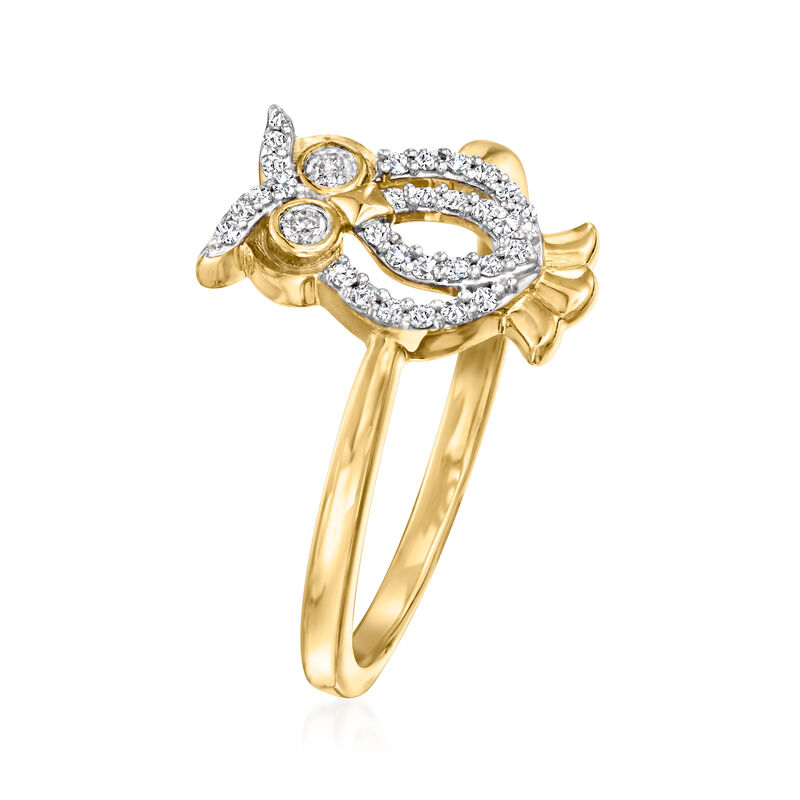 .13 ct. t.w. Diamond Owl Ring in 18kt Gold Over Sterling image number 2