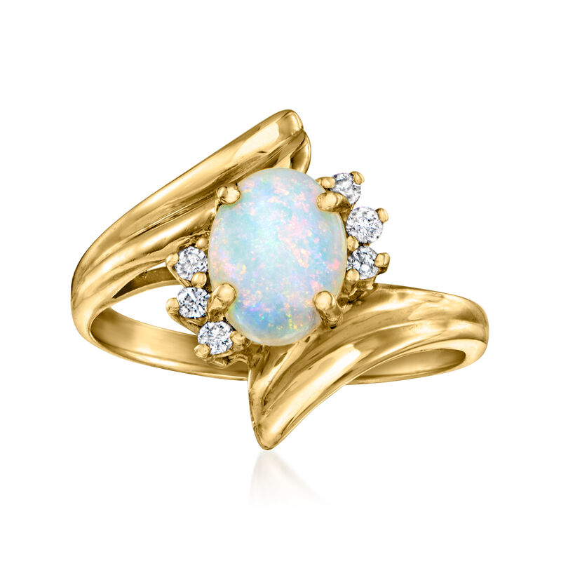 C. 1980 Vintage Opal Ring with Diamond Accents in 14kt Yellow Gold image number 0
