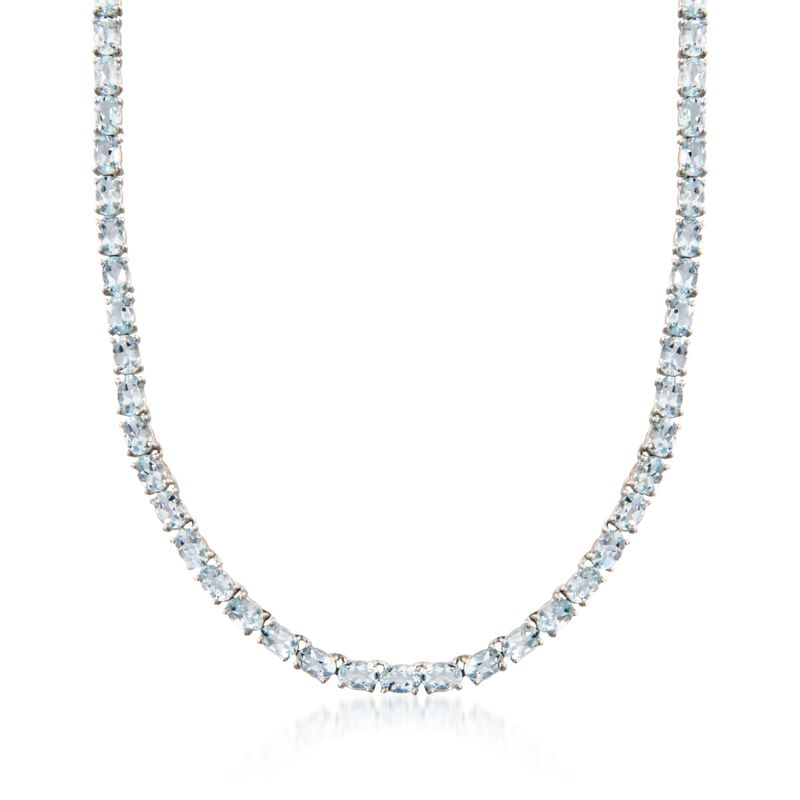 25.00 ct. t.w. Aquamarine Tennis Necklace in Sterling Silver. 18&quot; image number 1