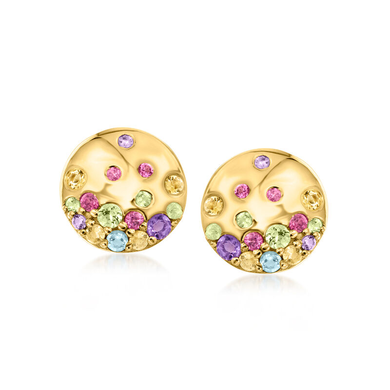 .46 ct. t.w. Multi-Gemstone Disc Earrings in 18kt Gold Over Sterling image number 0